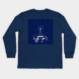 antenna, communication, television, internet, illustration, night, modern, technology, light, shine, glitter, stars, space, galaxy, cosmos Kids Long Sleeve T-Shirt